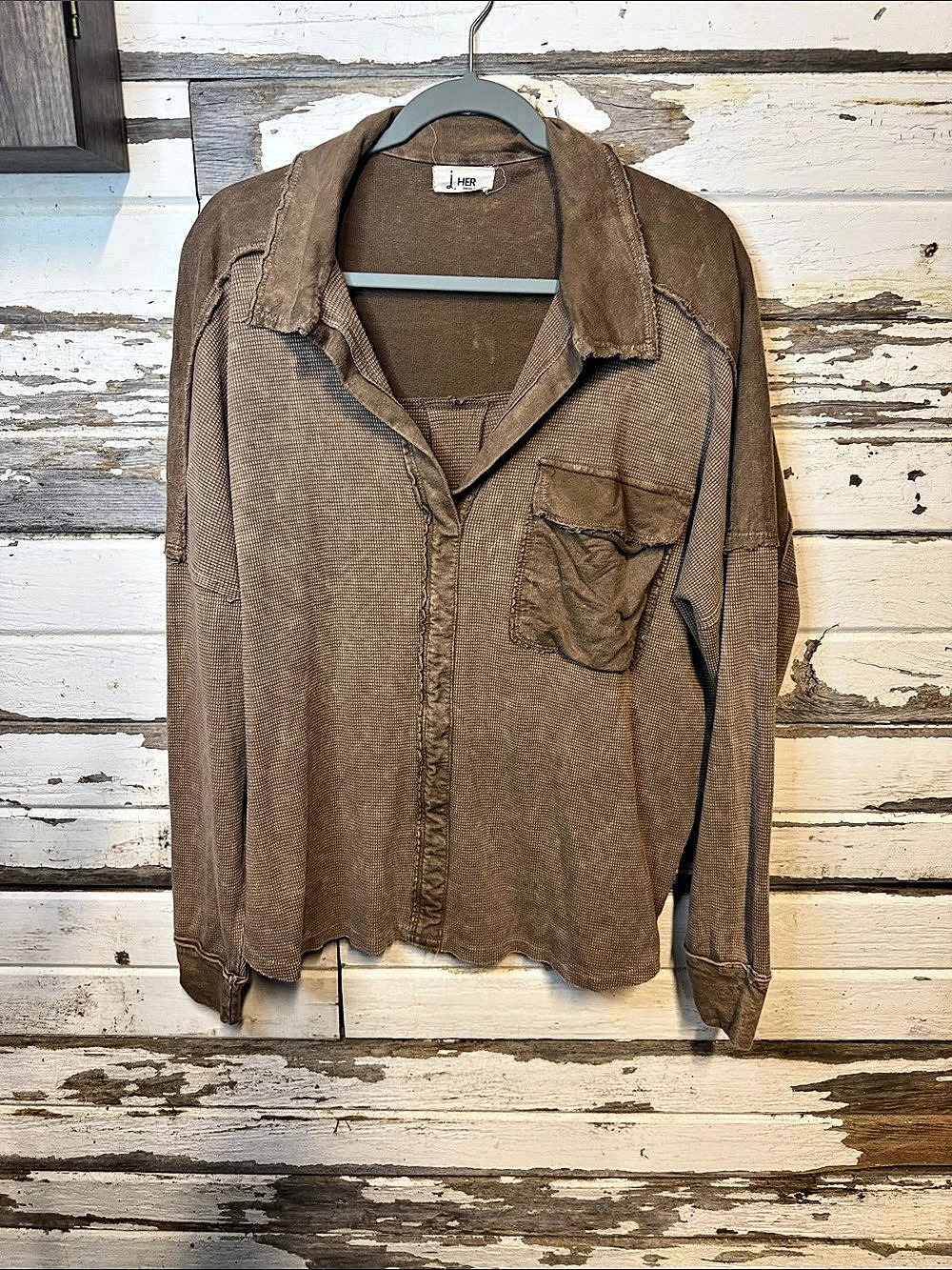 J. HER Brown Button Front Shirt Size Small ((1145B